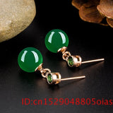 Green Jade Bead Earrings Silver Chalcedony Amulet Jewelry Women