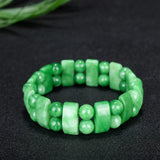Green Jade Beads Bracelet Chiense Emerald Carved Charm Jewelry
