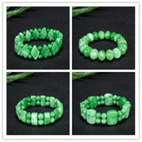 Green Jade Beads Bracelet Chiense Emerald Carved Charm Jewelry