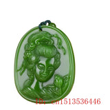 Green Jade Beauty Pendant Necklace Charm Jewellery Hand-Carved Luck Amulet