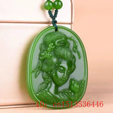 Green Jade Beauty Pendant Necklace Charm Jewellery Hand-Carved Luck Amulet