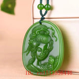 Green Jade Beauty Pendant Necklace Charm Jewellery Hand-Carved Luck Amulet