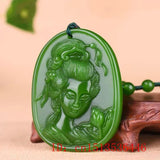 Green Jade Beauty Pendant Necklace Charm Jewellery Hand-Carved Luck Amulet
