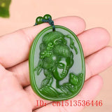 Green Jade Beauty Pendant Necklace Charm Jewellery Hand-Carved Luck Amulet