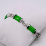 Green Jade Chinese Character Silver Bracelet Mother Gift