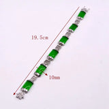 Green Jade Chinese Character Silver Bracelet Mother Gift