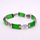 Green Jade Chinese Character Silver Bracelet Mother Gift