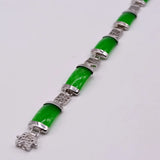 Green Jade Chinese Character Silver Bracelet Mother Gift