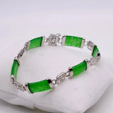 Green Jade Chinese Character Silver Bracelet Mother Gift