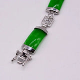Green Jade Chinese Character Silver Bracelet Mother Gift