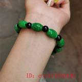 Green Jade Bracelet Hand Carved Money Beads Accessories