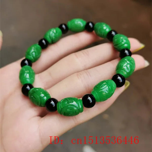 Green Jade Bracelet Hand Carved Money Beads Accessories