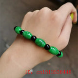 Green Jade Bracelet Hand Carved Money Beads Accessories