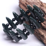 Green Jade Bullet Beaded Bracelet Bangle Men Healing Gemstone Jewelry