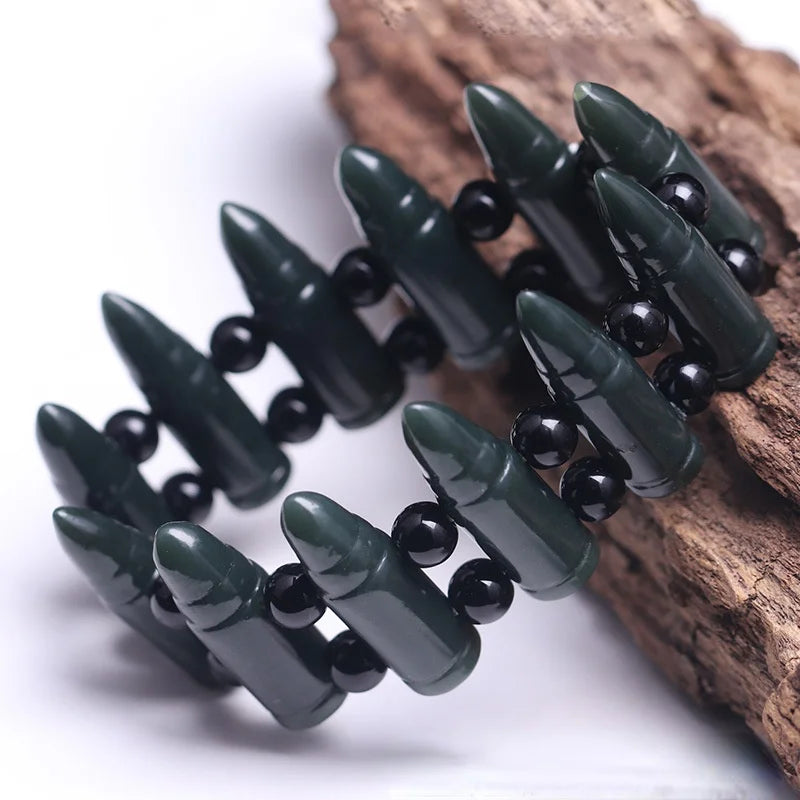 Green Jade Bullet Beaded Bracelet Bangle Men Healing Gemstone Jewelry