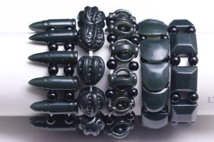 Green Jade Bullet Beaded Bracelet Bangle Men Healing Gemstone Jewelry