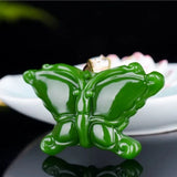 Green Jade Butterfly Pendant Necklace Charm Hand-Carved Luck Amulet