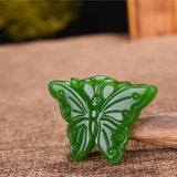 Green Jade Butterfly Pendant Necklace Charm Hand-Carved Luck Amulet