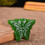 Green Jade Butterfly Pendant Necklace Charm Hand-Carved Luck Amulet