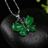 Green Jade Butterfly Pendant Necklace Hand-Carved Luck Amulet