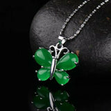 Green Jade Butterfly Pendant Necklace Hand-Carved Luck Amulet