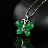 Green Jade Butterfly Pendant Necklace Hand-Carved Luck Amulet