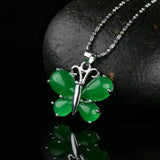 Green Jade Butterfly Pendant Necklace Hand-Carved Luck Amulet