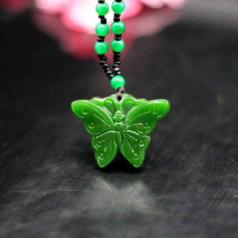 Green Jade Butterfly Pendant Necklace Chinese Jadeite Jewellery