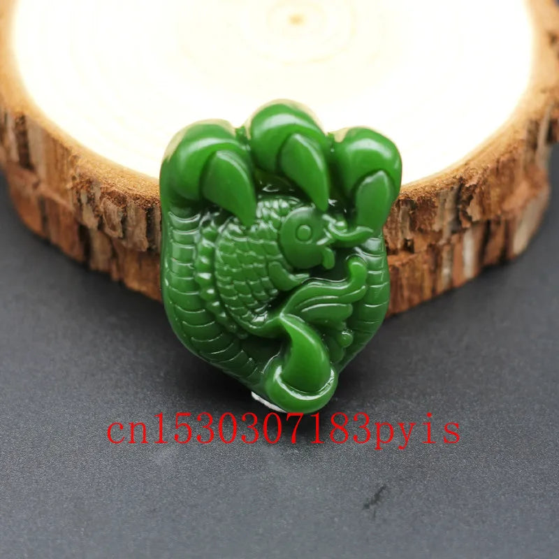 Green Jade Carp Pendant Necklace Chinese Fish Charm Jewelry