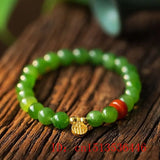 Green Jade Carving Bead Bracelet Charm Jewellery Hand-Carved DIY Luck