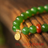 Green Jade Carving Bead Bracelet Charm Jewellery Hand-Carved DIY Luck