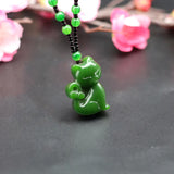Hand-Carved Green Jade Cat Pendant Necklace Charm Jewelry