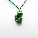 Hand-Carved Green Jade Cat Pendant Necklace Charm Jewelry