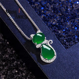 Green Jade Cat Agate 925 Silver Necklace Charm Jewelry