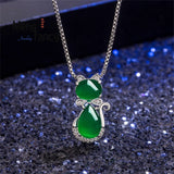 Green Jade Cat Agate 925 Silver Necklace Charm Jewelry