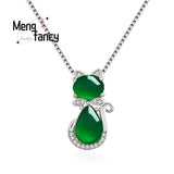Green Jade Cat Agate 925 Silver Necklace Charm Jewelry