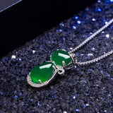 Green Jade Chalcedony Cat Agate Pendant 925 Silver Necklace Chinese Carved Charm