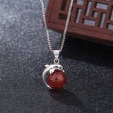 Green Jade Dolphin Agate Pendant 925 Silver Necklace Chinese Charm Jewelry