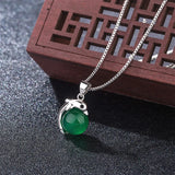 Green Jade Dolphin Agate Pendant 925 Silver Necklace Chinese Charm Jewelry