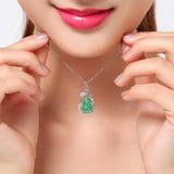 Green Jade Gourd Agate Pendant Silver Necklace Chinese Charm Amulet