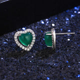Green Jade Heart Earrings 925 Silver Agate Charm Jewelry