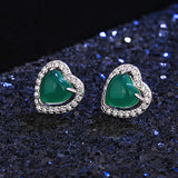 Green Jade Heart Earrings 925 Silver Agate Charm Jewelry
