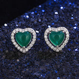 Green Jade Heart Earrings 925 Silver Agate Charm Jewelry