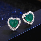 Green Jade Heart Earrings 925 Silver Agate Charm Jewelry