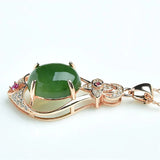 Green Jade Chalcedony Oval Pendant 925 Silver Necklace Chinese Carved Charm