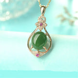 Green Jade Chalcedony Oval Pendant 925 Silver Necklace Chinese Carved Charm