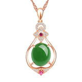 Green Jade Chalcedony Oval Pendant 925 Silver Necklace Chinese Carved Charm