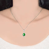 Green Jade Chalcedony Oval Pendant 925 Silver Necklace Chinese Carved Charm Jewe