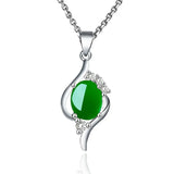 Green Jade Chalcedony Oval Pendant 925 Silver Necklace Chinese Carved Charm Jewe