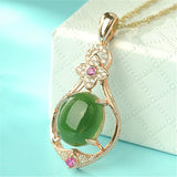 Green Jade Chalcedony Oval Pendant 925 Silver Necklace Chinese Carved Charm